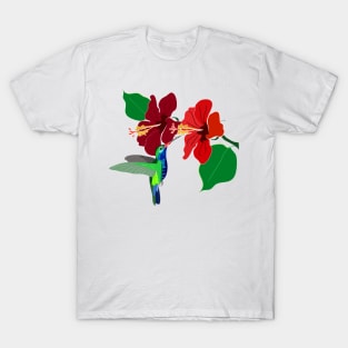 Hummingbird and hibiscus flowers T-Shirt